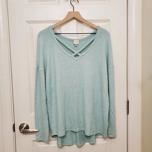 A New Day Top - Mint Long Sleeve Soft Criss-Cross Neckline Lounge Shirt